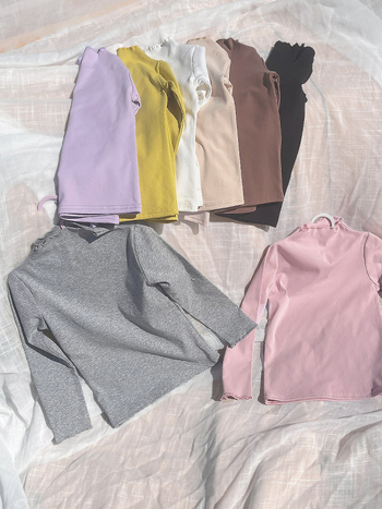 Bērnu kokvilnas garās piedurknes blūze ar elastīgu malu un mežģīni, vienkrāsaina, mīksta apdare