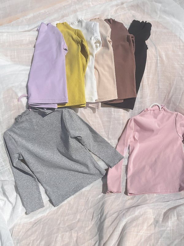 Bērnu kokvilnas garās piedurknes blūze ar elastīgu malu un mežģīni, vienkrāsaina, mīksta apdare