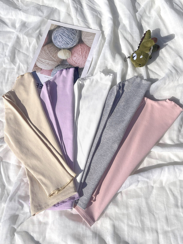 Bērnu kokvilnas garās piedurknes blūze ar elastīgu malu un mežģīni, vienkrāsaina, mīksta apdare