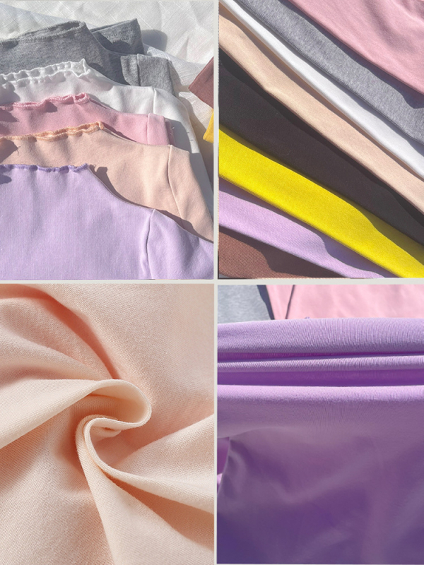 Bērnu kokvilnas garās piedurknes blūze ar elastīgu malu un mežģīni, vienkrāsaina, mīksta apdare