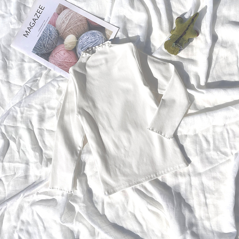 Bērnu kokvilnas garās piedurknes blūze ar elastīgu malu un mežģīni, vienkrāsaina, mīksta apdare