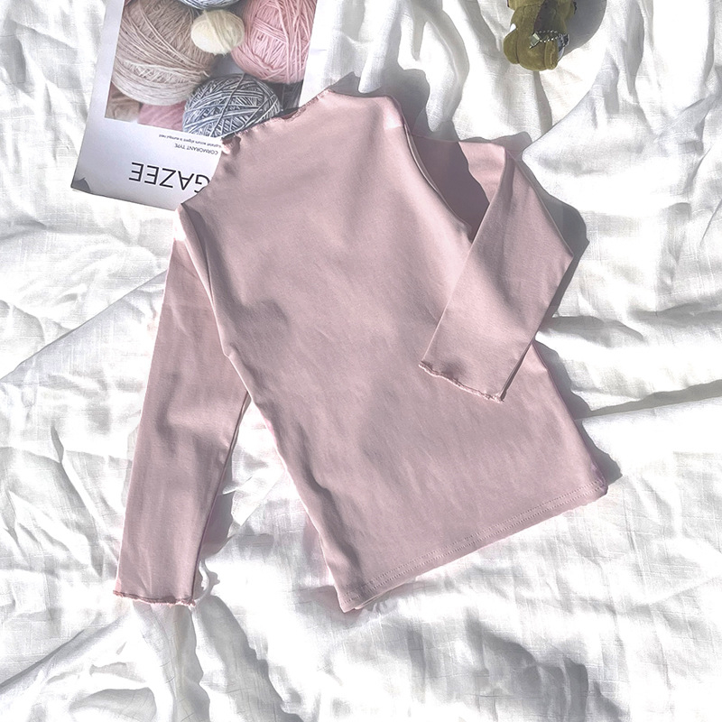 Bērnu kokvilnas garās piedurknes blūze ar elastīgu malu un mežģīni, vienkrāsaina, mīksta apdare