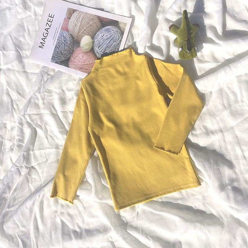 Bērnu kokvilnas garās piedurknes blūze ar elastīgu malu un mežģīni, vienkrāsaina, mīksta apdare