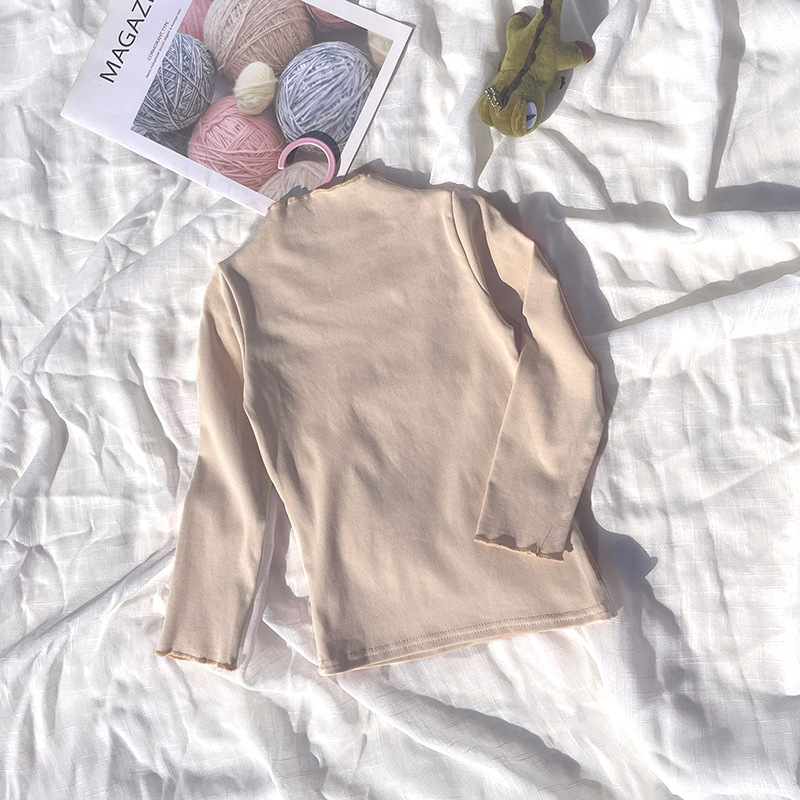 Bērnu kokvilnas garās piedurknes blūze ar elastīgu malu un mežģīni, vienkrāsaina, mīksta apdare