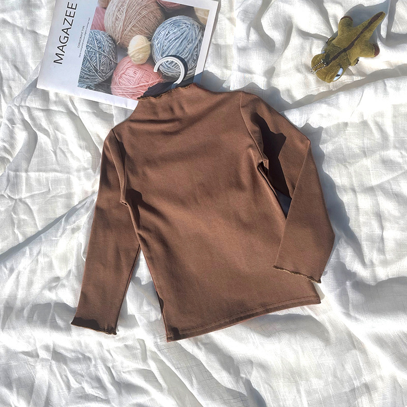 Bērnu kokvilnas garās piedurknes blūze ar elastīgu malu un mežģīni, vienkrāsaina, mīksta apdare