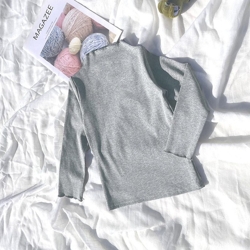 Bērnu kokvilnas garās piedurknes blūze ar elastīgu malu un mežģīni, vienkrāsaina, mīksta apdare