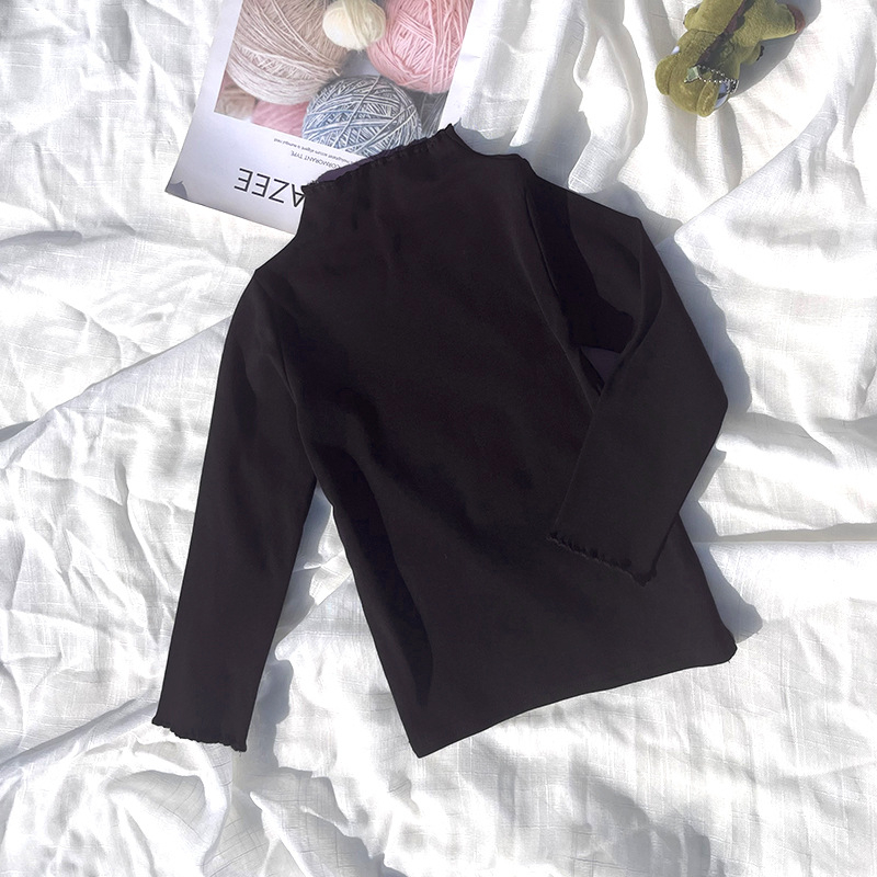 Bērnu kokvilnas garās piedurknes blūze ar elastīgu malu un mežģīni, vienkrāsaina, mīksta apdare