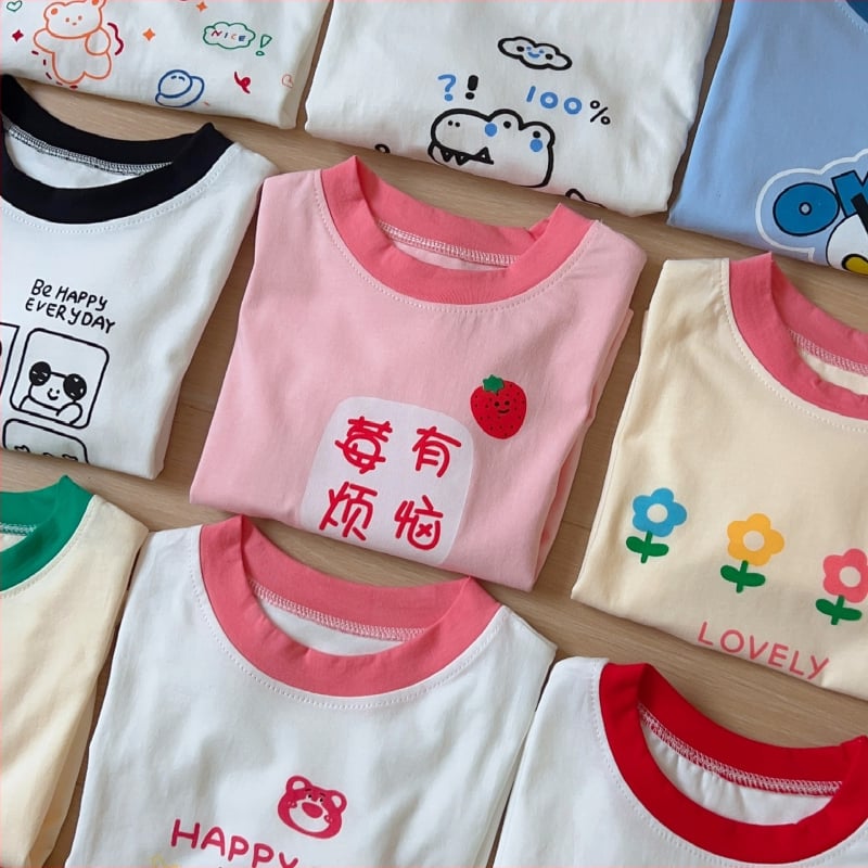 Bērnu garās piedurknes T-krekls, 100% kokvilna, karikatūras raksts, mīksta apdare, apaļš kakls, pavasaris–rudens