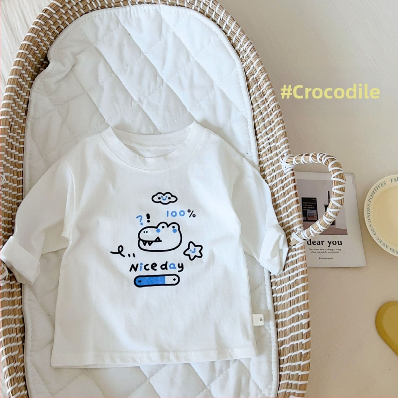 Bērnu garās piedurknes T-krekls, 100% kokvilna, karikatūras raksts, mīksta apdare, apaļš kakls, pavasaris–rudens