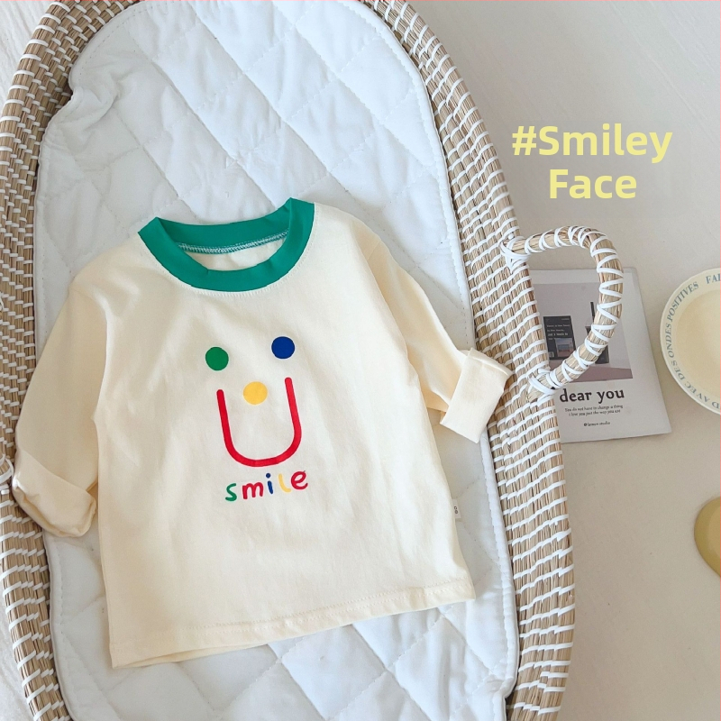 Bērnu garās piedurknes T-krekls, 100% kokvilna, karikatūras raksts, mīksta apdare, apaļš kakls, pavasaris–rudens