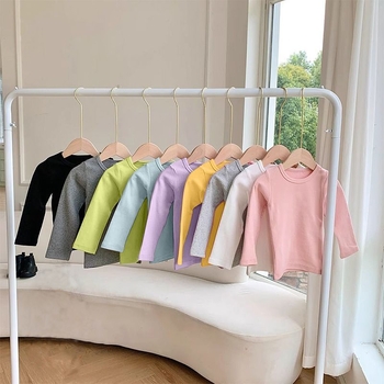 Bērnu garām piedurknēm T-krekls ar apaļu kaklu, enzīmu mazgāšana, trušu kažokādas audums, zīdaiņiem 0–1 gadi