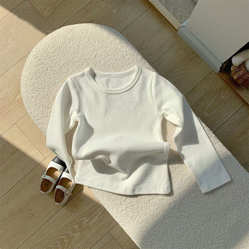 Bērnu garām piedurknēm T-krekls ar apaļu kaklu, enzīmu mazgāšana, trušu kažokādas audums, zīdaiņiem 0–1 gadi