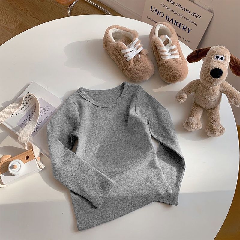 Bērnu garām piedurknēm T-krekls ar apaļu kaklu, enzīmu mazgāšana, trušu kažokādas audums, zīdaiņiem 0–1 gadi