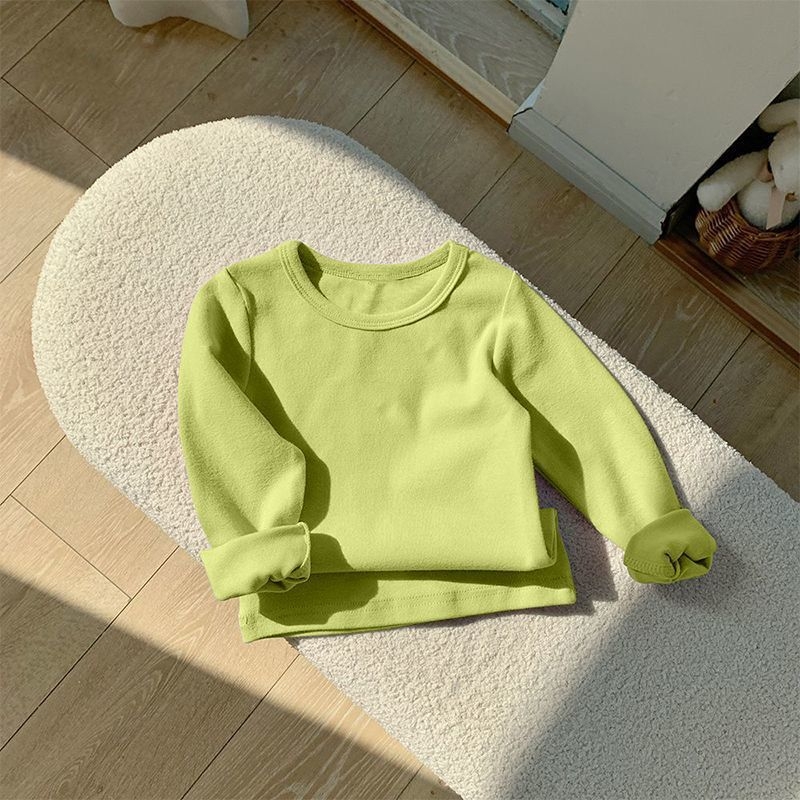 Bērnu garām piedurknēm T-krekls ar apaļu kaklu, enzīmu mazgāšana, trušu kažokādas audums, zīdaiņiem 0–1 gadi