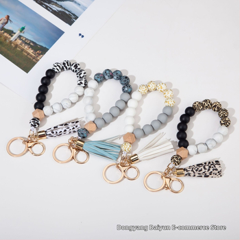 Silikona pirkstu rokassprādzes atslēgu piekariņš ar PU fiksu – leopardu raksts, dekoratīvs aksesuārs (Materiāls: Silikons; Stils: Dabas, Sievietes; Logo drukāšana: Iespējama; Forma: Cits; Funkcija: Dekorēšana)