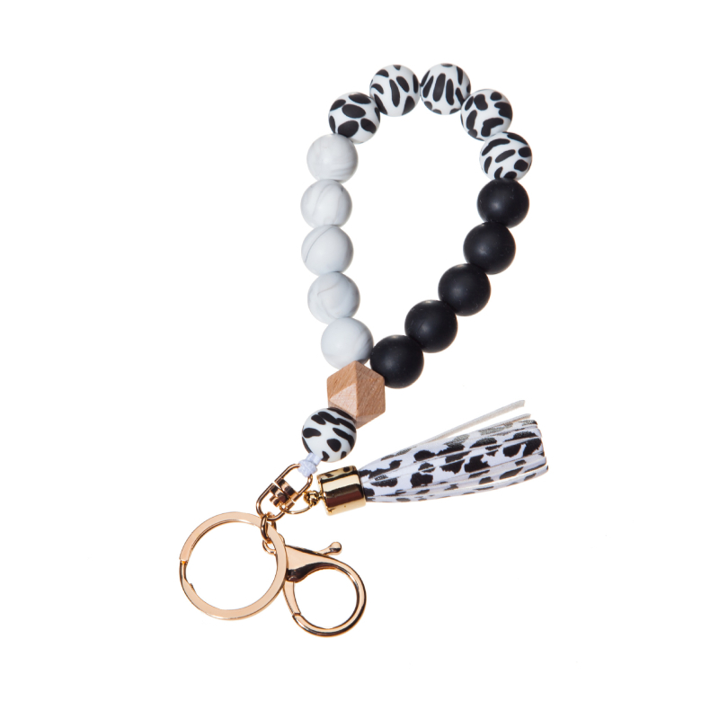 Silikona pirkstu rokassprādzes atslēgu piekariņš ar PU fiksu – leopardu raksts, dekoratīvs aksesuārs (Materiāls: Silikons; Stils: Dabas, Sievietes; Logo drukāšana: Iespējama; Forma: Cits; Funkcija: Dekorēšana)