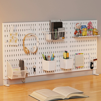 Darba galda uzglabāšanas plaukts ar perforētu paneli - vertikālais organizators austiņām, 1 kārta, plastmasa, minimālistisks stils