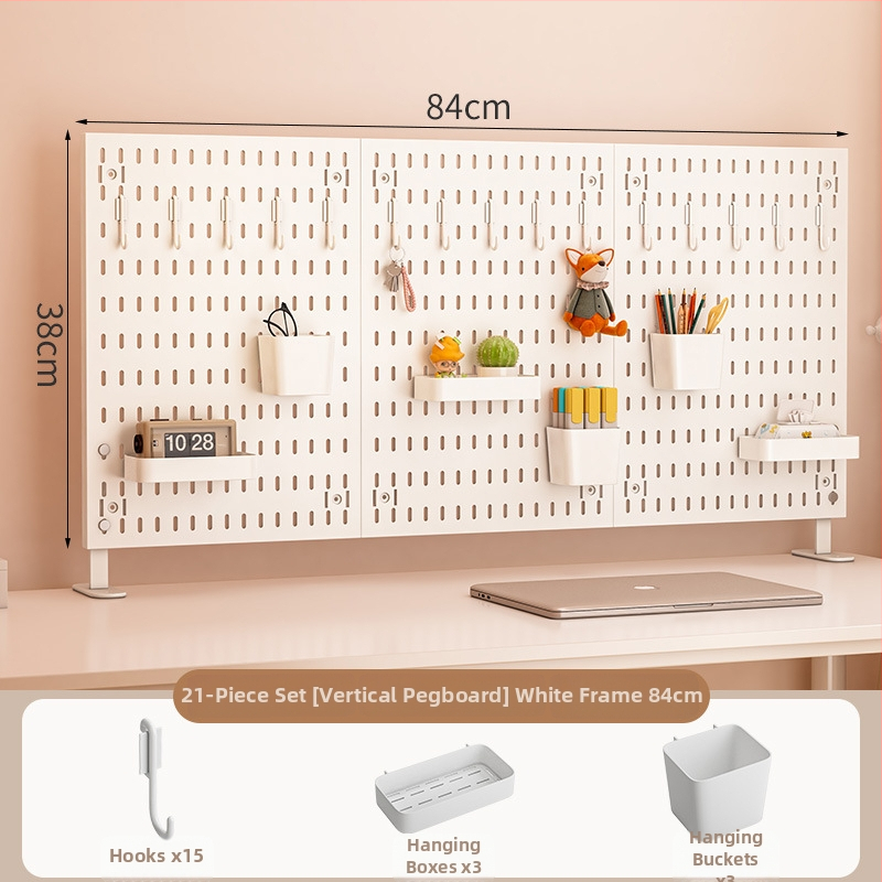 Darba galda uzglabāšanas plaukts ar perforētu paneli - vertikālais organizators austiņām, 1 kārta, plastmasa, minimālistisks stils