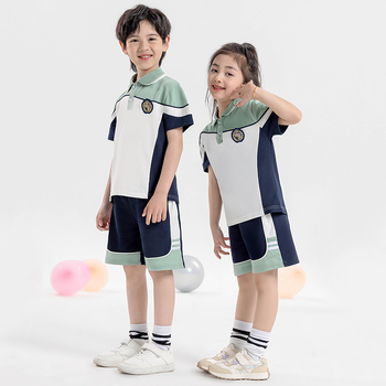 Комплект от две части училищна униформа с къс ръкав, унисекс, памук 50–70%, лято 2024, спортен стил