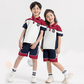 Комплект от две части училищна униформа с къс ръкав, унисекс, памук 50–70%, лято 2024, спортен стил