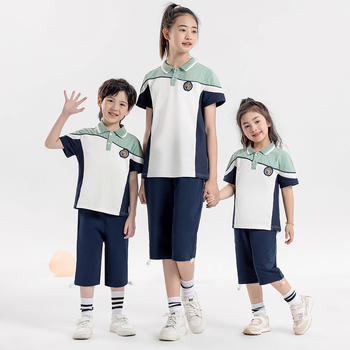 Комплект от две части училищна униформа с къс ръкав, унисекс, памук 50–70%, лято 2024, спортен стил