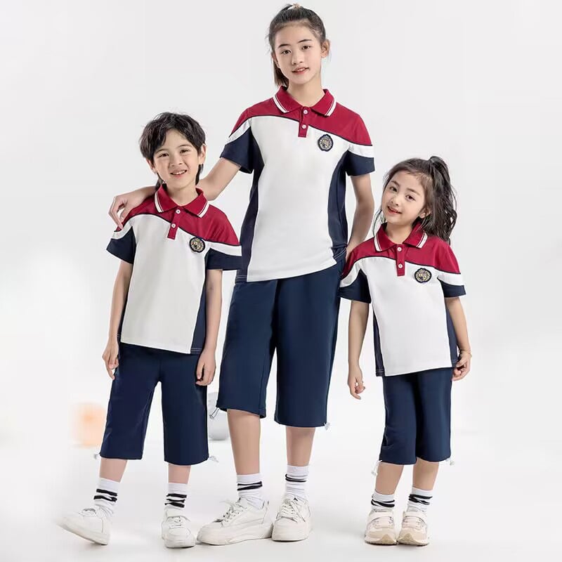 Комплект от две части училищна униформа с къс ръкав, унисекс, памук 50–70%, лято 2024, спортен стил