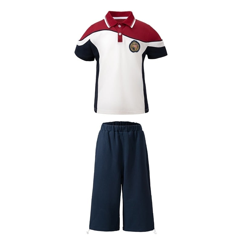 Комплект от две части училищна униформа с къс ръкав, унисекс, памук 50–70%, лято 2024, спортен стил