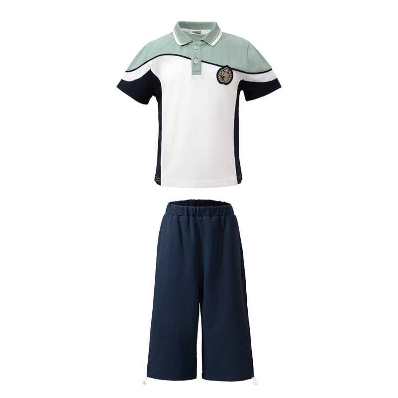 Комплект от две части училищна униформа с къс ръкав, унисекс, памук 50–70%, лято 2024, спортен стил