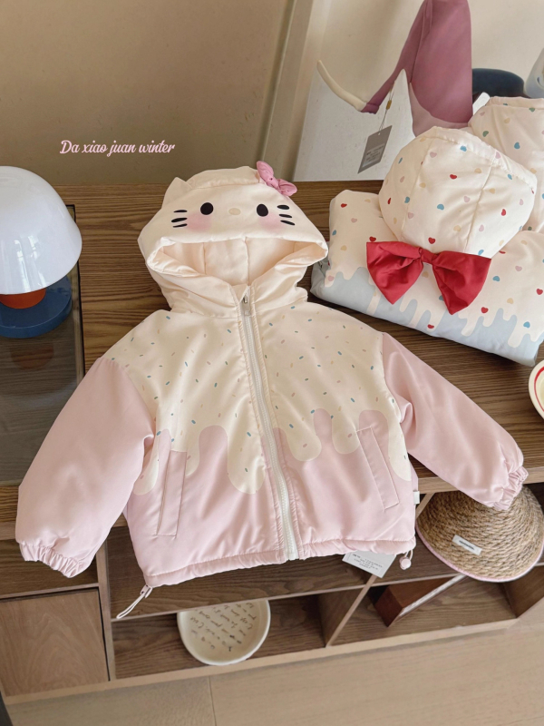Bērnu ziemas jaka ar kapuci, korejiska stila, karikatūras raksts, bieza izolācija, ārējais materiāls 100% poliesters