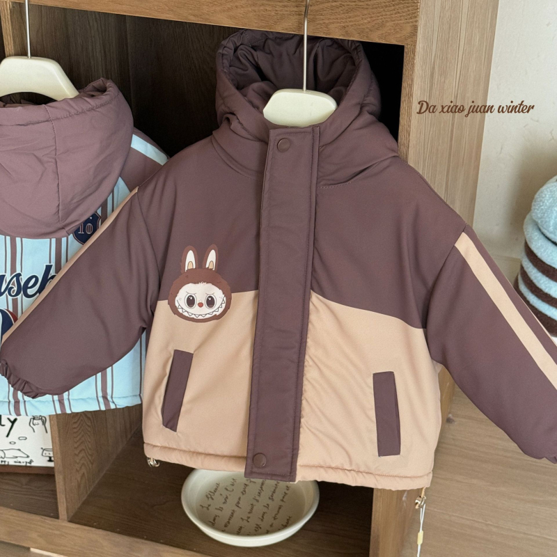 Bērnu ziemas jaka ar kapuci, korejiska stila, karikatūras raksts, bieza izolācija, ārējais materiāls 100% poliesters