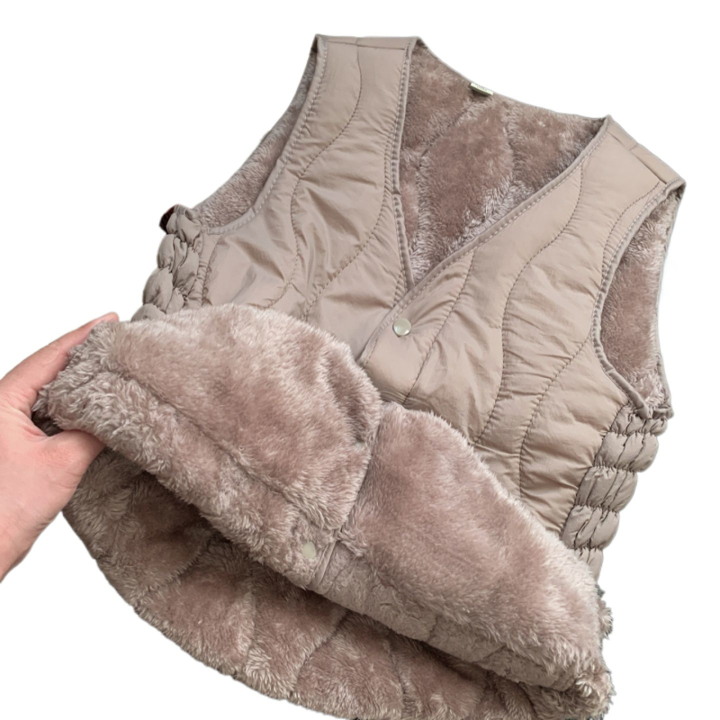 Veste bez piedurknēm ar V kaklu, ultra īss garums, vilnas pildījums, galvenais audums: rayon