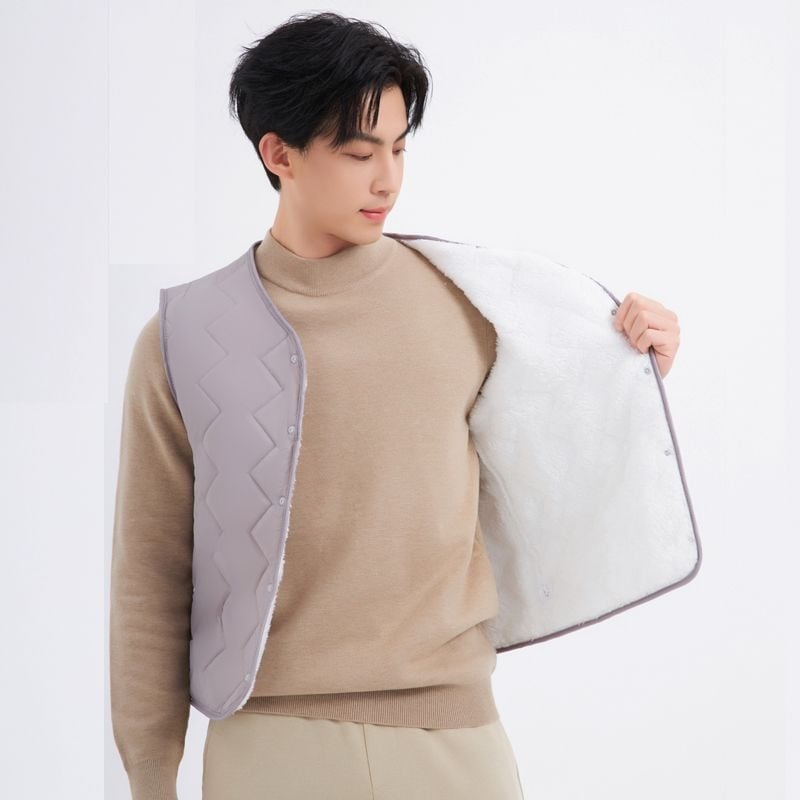 Puuvillane vest polaarvooderdusega, kits lõige, kapuuts ja V-kaelus