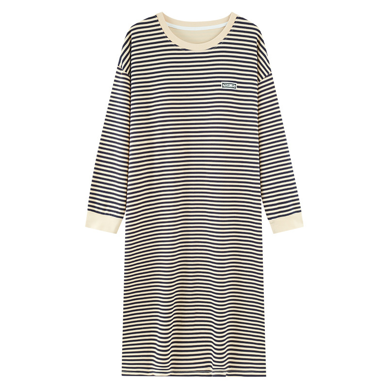 Ženska noćna haljina s dugim rukavima, poliester-bavlna smjesa, 5XL, korejski minimalistički stil, udobna kućna odjeća za spavanje ili nošenje izvan kuće, proljeće‑jesen