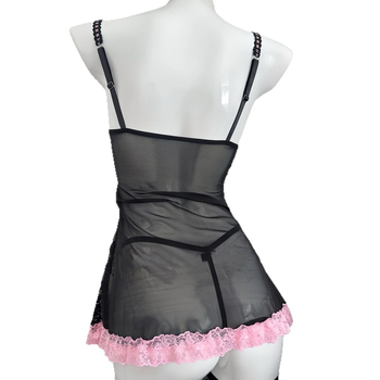 Čipkasta noćna haljina s V-izrezom, bez rukava, srednje duljine, luksuzan i plemenit stil, poliester materijal