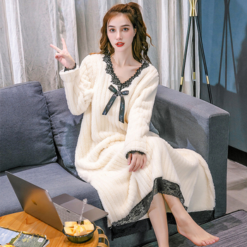 Ženska duga flanel haljina-pidžama, podstavljena, s dugim rukavima, topla za zimu