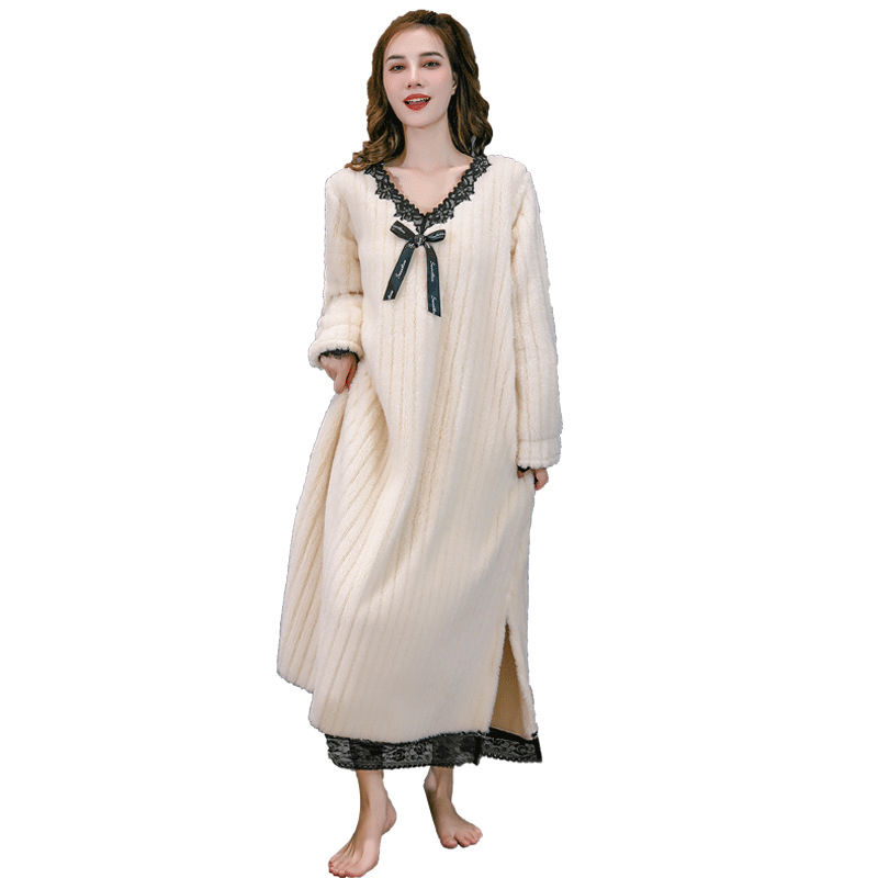 Ženska duga flanel haljina-pidžama, podstavljena, s dugim rukavima, topla za zimu