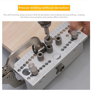 Trīs vienā rīks caurumu urbšanai un koka dībeļu pozicionēšanai, nerūsējošais tērauds, 1 komplekts, 4-15 diapazons, New Wu Tools, mājas lietošanai