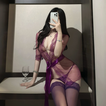 Csipkés, áttetsző hálóing szett kötéssel nőknek, poliészter anyag, 95–100% poliészter