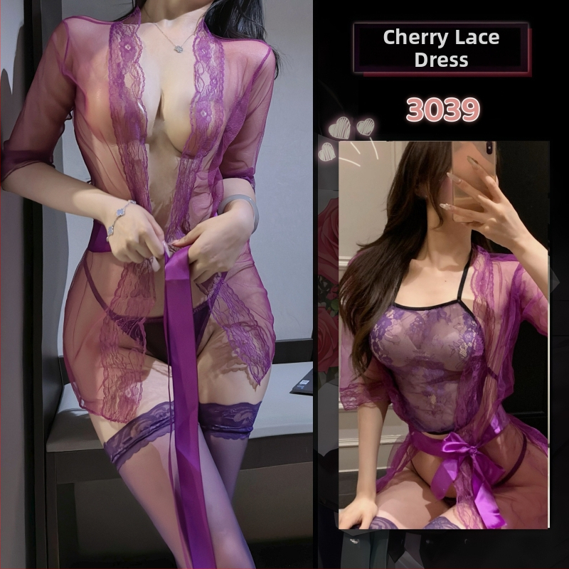 Csipkés, áttetsző hálóing szett kötéssel nőknek, poliészter anyag, 95–100% poliészter