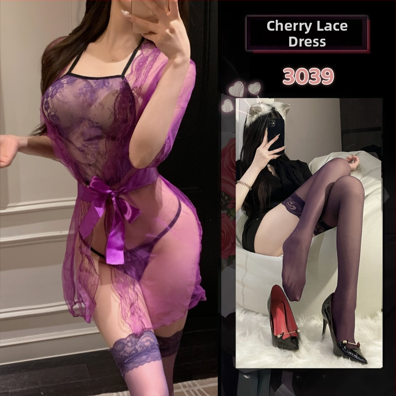 Csipkés, áttetsző hálóing szett kötéssel nőknek, poliészter anyag, 95–100% poliészter