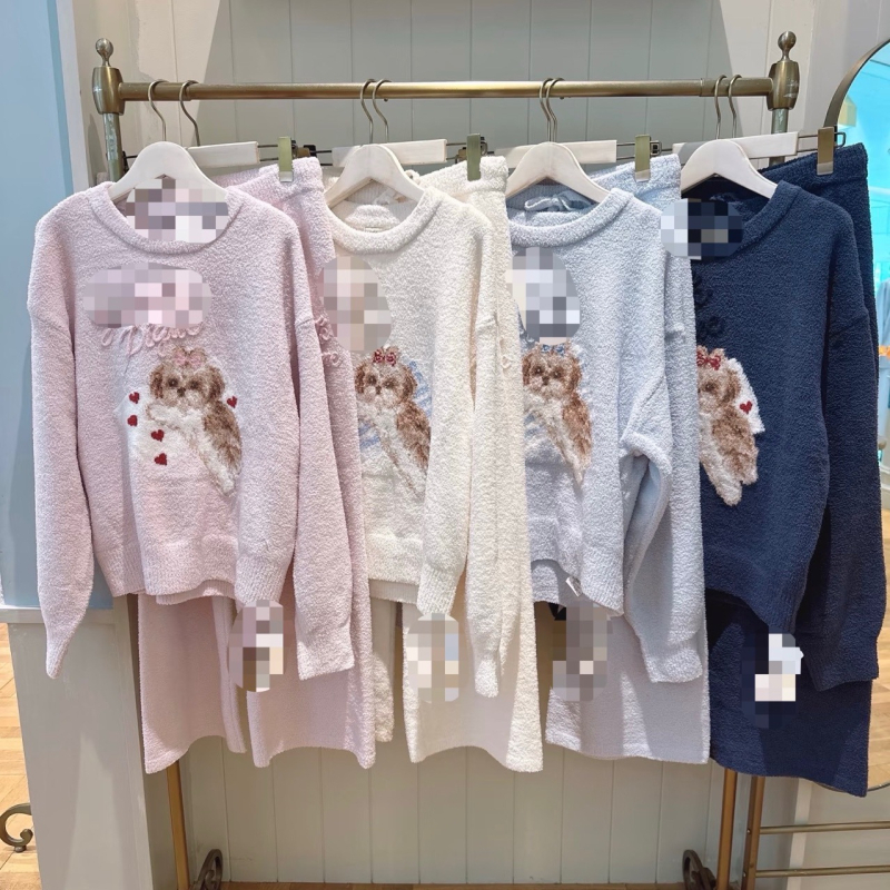 Ženski set pidžame — polu-velur, luksuzan stil, debeli materijal 251–300 g/m², okrugli ovratnik, dugi rukavi, kućna odjeća za jesen/zimu