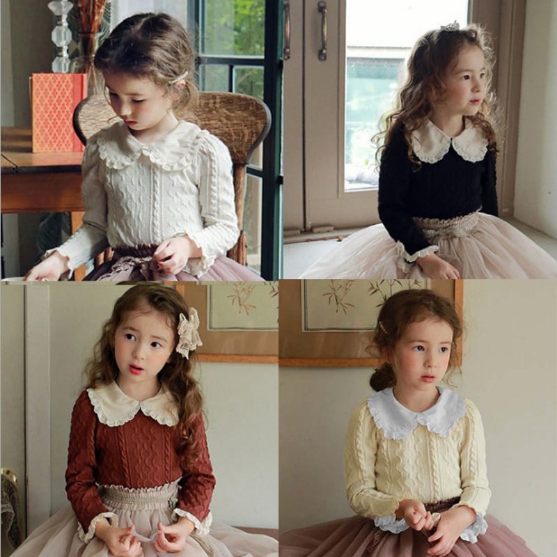 Meitenēm kokvilnas garām piedurknēm tops ar korejiešu stilu, 3–8 gadi, vienkrāsains