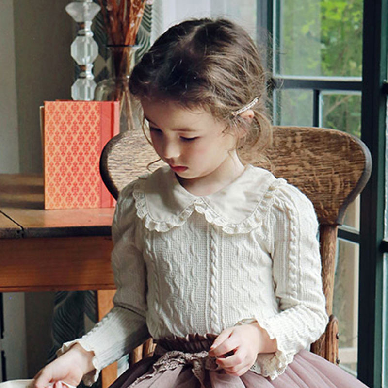 Meitenēm kokvilnas garām piedurknēm tops ar korejiešu stilu, 3–8 gadi, vienkrāsains