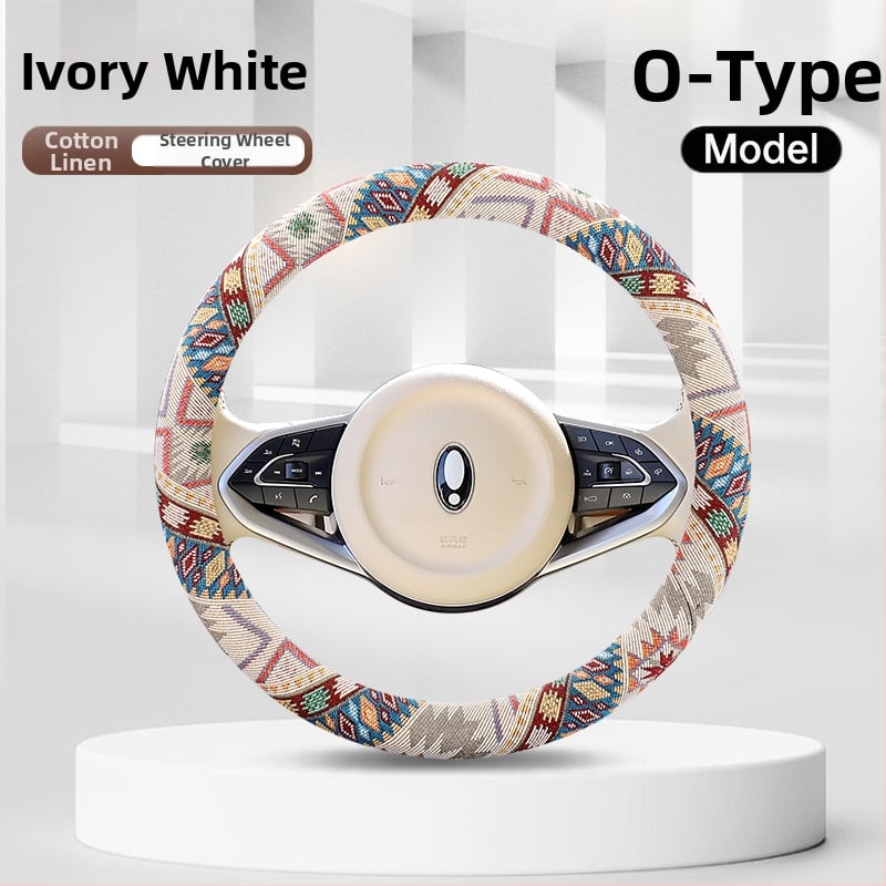 Κάλυμμα τιμονιού με εθνοτικούς μοτίβους – επιφάνεια από βαμβανο-λινό, καθολική εφαρμογή, για όλες τις εποχές, απλός σχεδιασμός