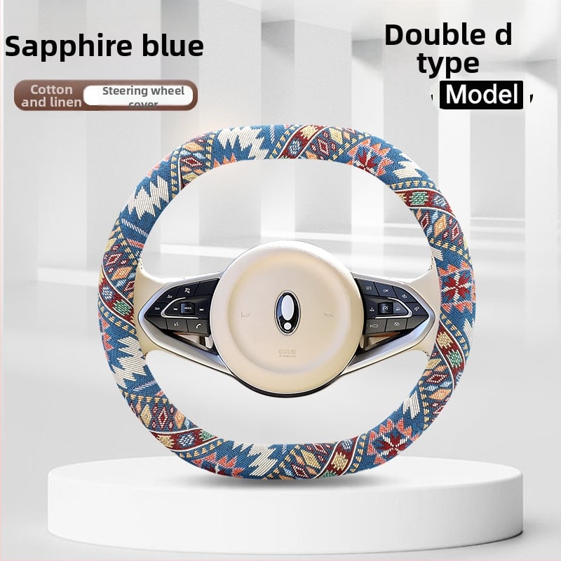 Κάλυμμα τιμονιού με εθνοτικούς μοτίβους – επιφάνεια από βαμβανο-λινό, καθολική εφαρμογή, για όλες τις εποχές, απλός σχεδιασμός