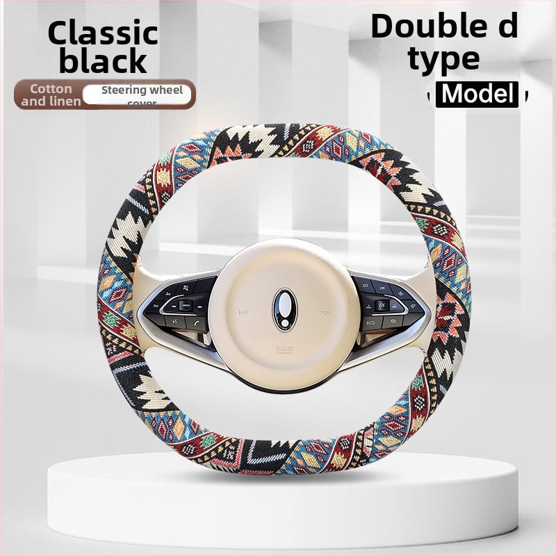 Κάλυμμα τιμονιού με εθνοτικούς μοτίβους – επιφάνεια από βαμβανο-λινό, καθολική εφαρμογή, για όλες τις εποχές, απλός σχεδιασμός