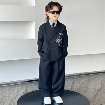 Детски костюм в китайски стил за момчета, двуреден сако, полиестер, за пиано изпълнения, пролет-есен, възраст 3–8 години