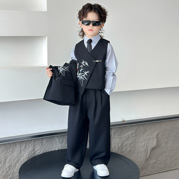 Детски костюм в китайски стил за момчета, двуреден сако, полиестер, за пиано изпълнения, пролет-есен, възраст 3–8 години