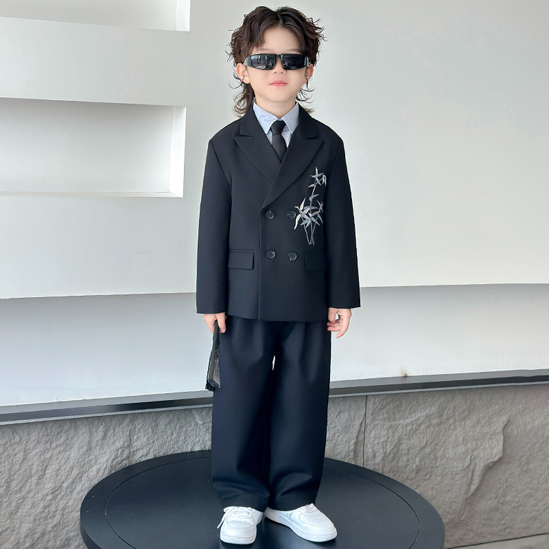 Детски костюм в китайски стил за момчета, двуреден сако, полиестер, за пиано изпълнения, пролет-есен, възраст 3–8 години
