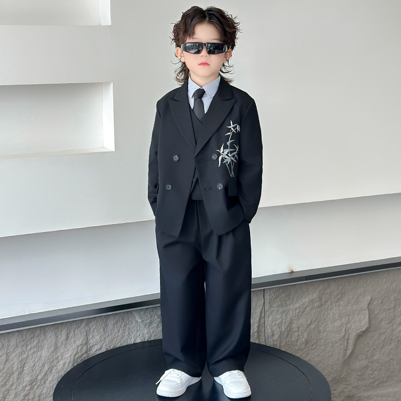 Детски костюм в китайски стил за момчета, двуреден сако, полиестер, за пиано изпълнения, пролет-есен, възраст 3–8 години